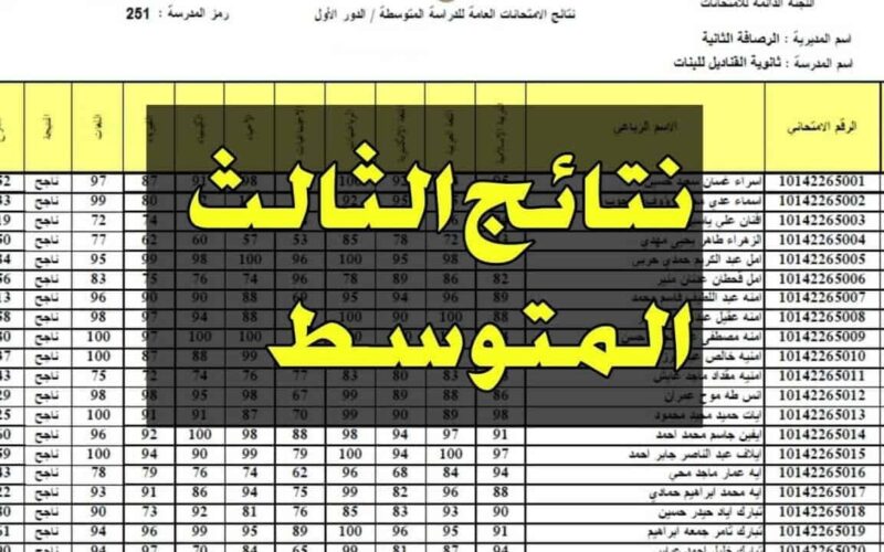 نتائجنا PDF.. نتائج الثالث متوسط 2024 دور اول بالعراق عبر موقع وزارة التربية والتعليم العراقية